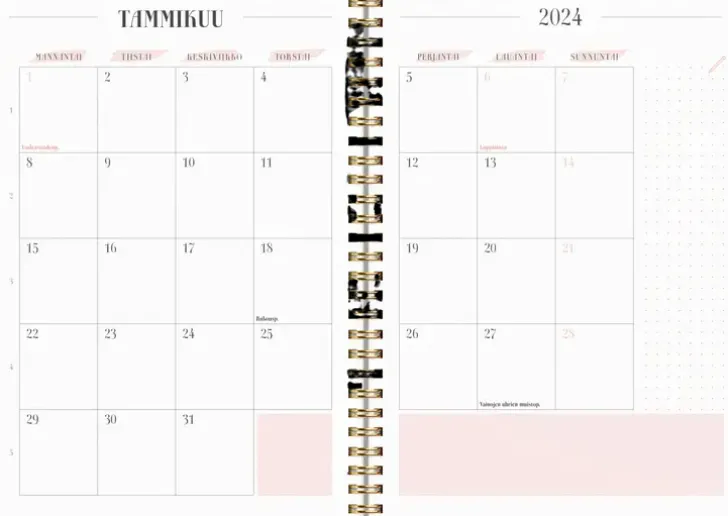 Burde Kalenteri 2024 Life Planner Pink