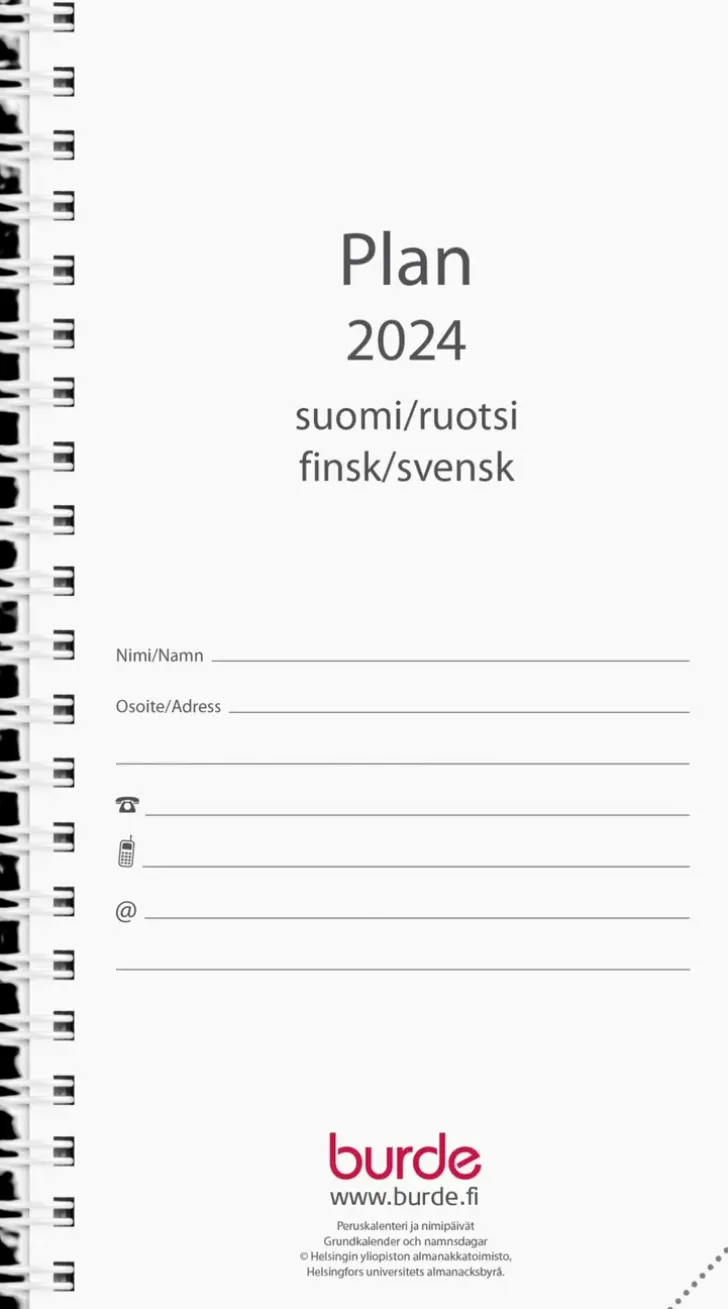 Burde Kalenteri 2024 Plan Musta Keinonahka (Kaksikielinen)