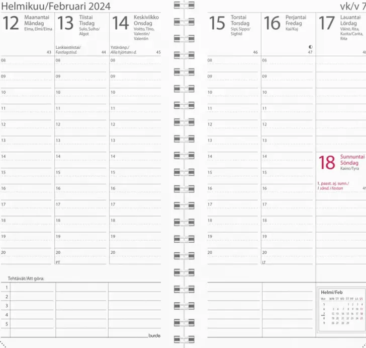 Burde Kalenteri 2024 Plan Musta Keinonahka (Kaksikielinen)