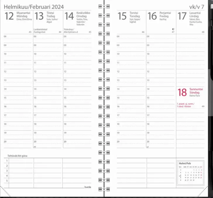 Burde Kalenteri 2024 Plan Musta Keinonahka (Kaksikielinen)
