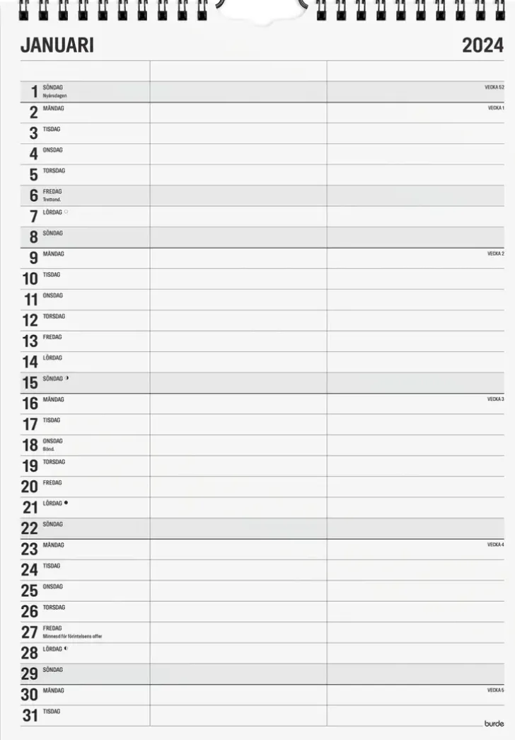 Burde Seinakalenteri 2024 Black And White 2 Saraketta