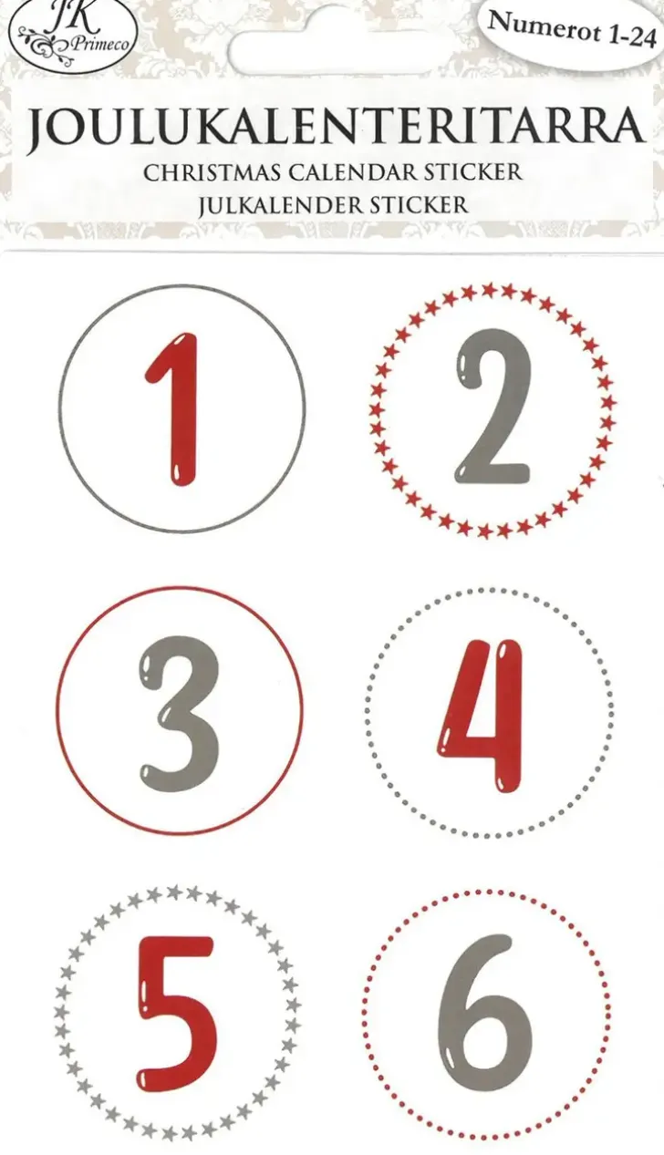 J.K. Primeco Joulukalenteritarra Numerot Punaharmaa 4 Ark