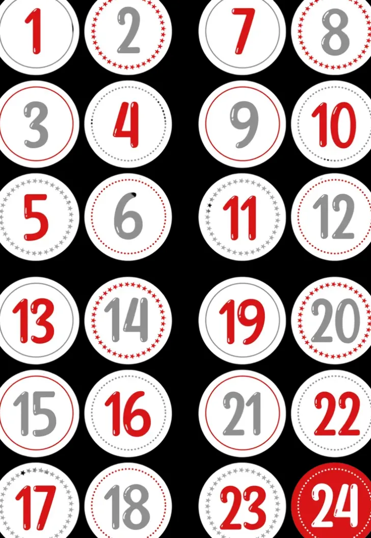 J.K. Primeco Joulukalenteritarra Numerot Punaharmaa 4 Ark