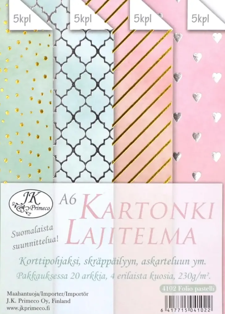 J.K. Primeco Kartonkilajitelma A6 Folio Pastelli 20 Ark
