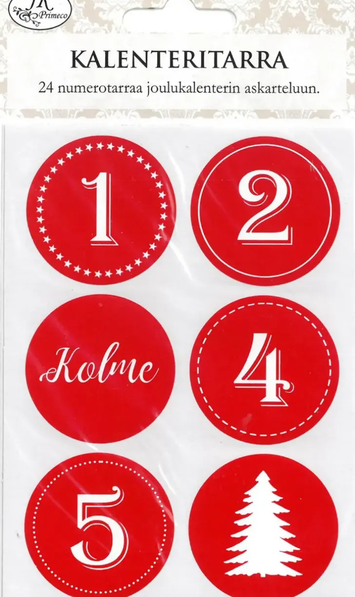 Joulukalenteritarra Punavalko 4Ark/Pkt