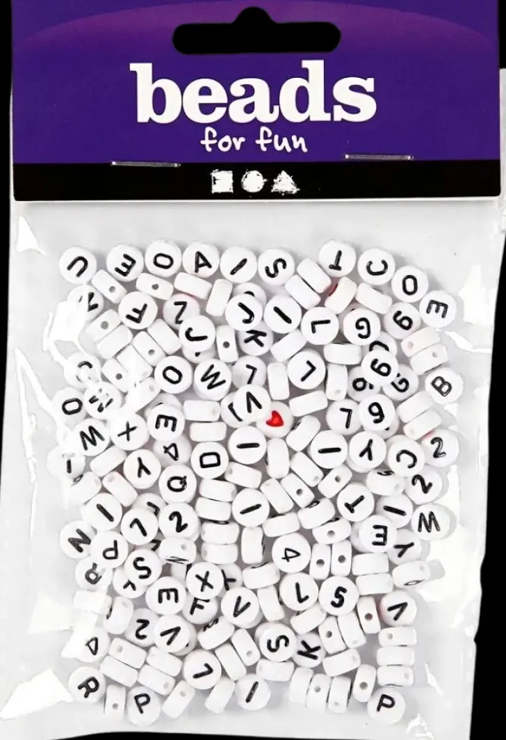 Kirjainhelmet, Valkoinen, Koko 7 Mm, Aukon Koko 1,2 Mm, 25 G/ 1 Pkk