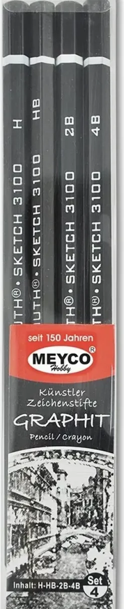 Meyco Hobby Graphit Luonnoskynat 4Kpl H, Hb, 2B, 4B Muovikotelossa