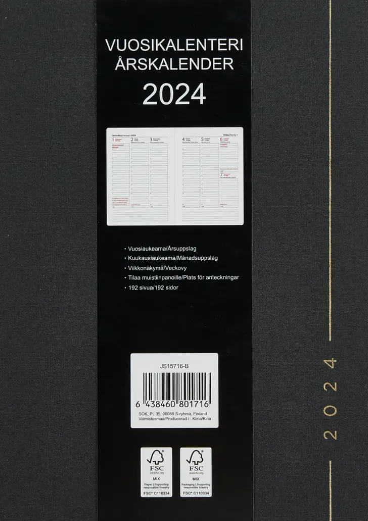 Poytakalenteri A5 Kangas, Musta