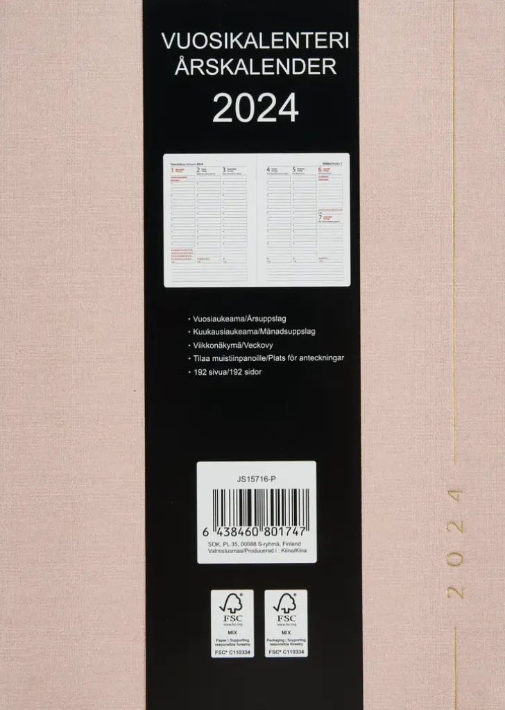 Poytakalenteri A5 Kangas, Roosa