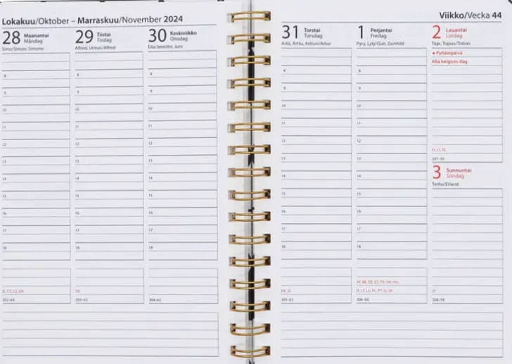 Poytakalenteri A5 Kierresidottu, Musta-Valkoinen