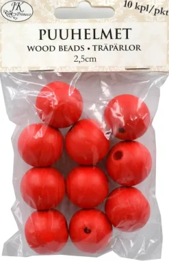 Puuhelmet Punainen 2,5Cm 10Kpl/Pkt