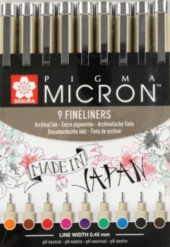 Sakura Pigma Micron Kuitukynasarja Lajitelma 9Kpl