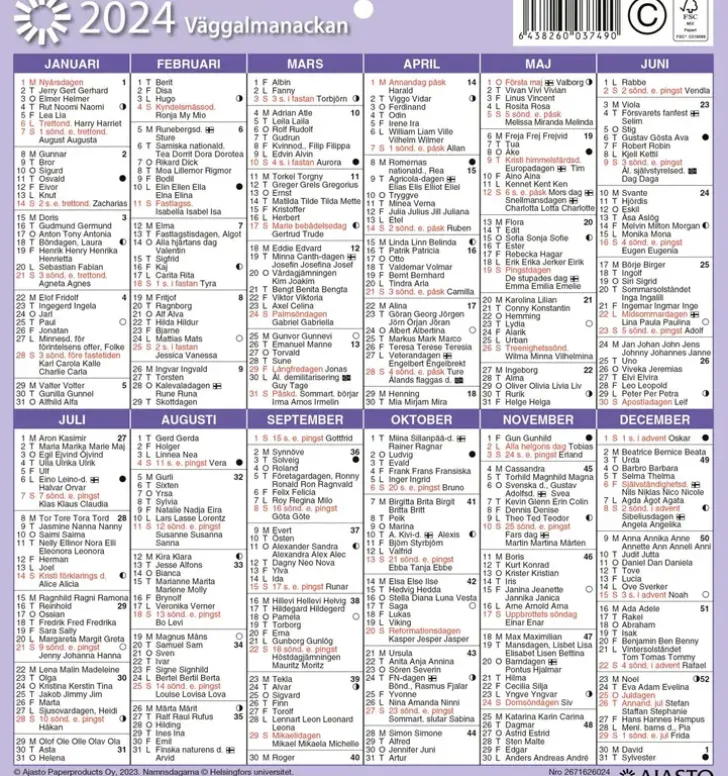 Seinakalenteri Seinaalmanakka/Vaggalmanackan