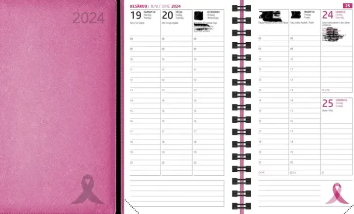 Taskukalenteri Roosa Nauha 2024 Pinkki