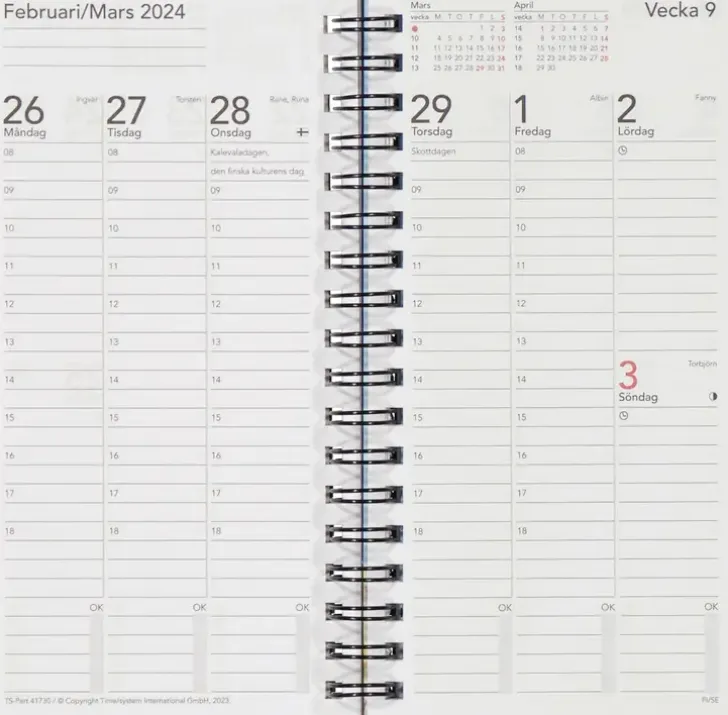 Taskukalenteri Time System Memory Eko Musta 2024