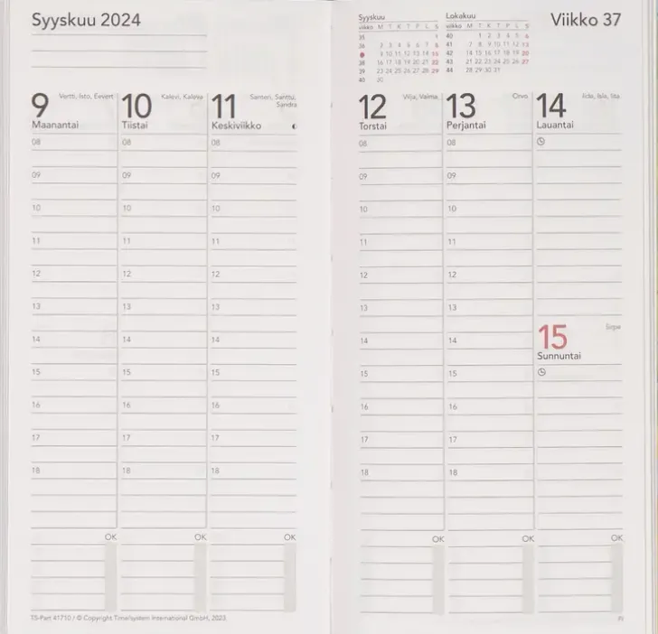 Taskukalenteri Time System Classic Musta 2024