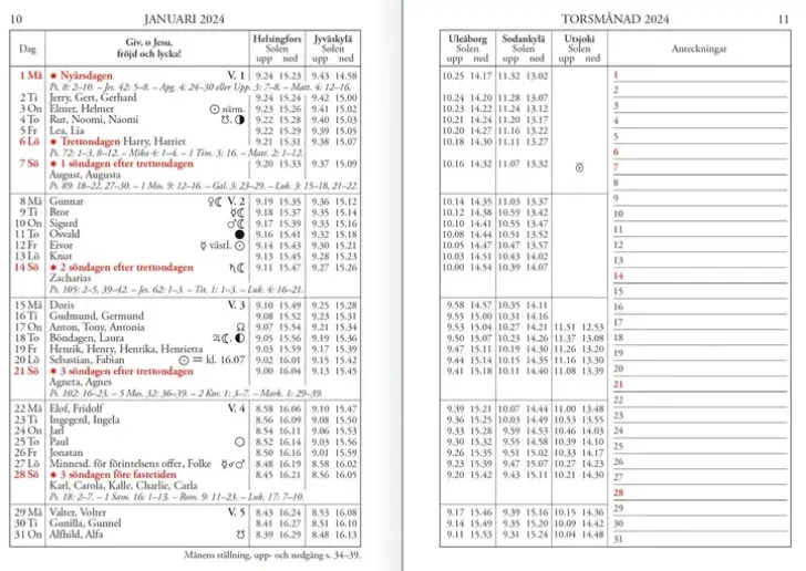 Taskukalenteri Universitetsalmanackan